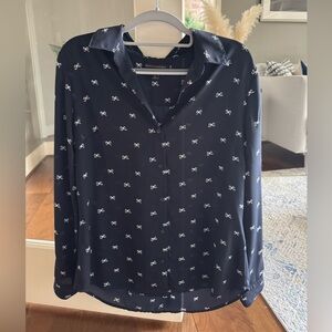 Banana Republic Classic Fit Blouse in Navy Blue with White Bows, M